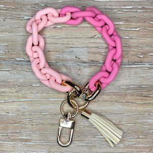 NWT Half Bright Pink Half Light Pink Chunky Acrylic Boho Chain Link Bangle Wrist